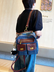 Convertible Denim Mini Backpack Bag Crossbody Bag Blue Convertible Denim Handbag Shoulder Bag - Feltify