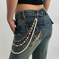 Pearl Wallet Chain for Women Triple Wallet Chain Gold Womens Ball Wallet Chain - iChainWallets