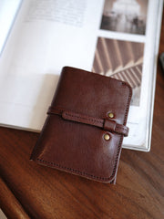 Cute Coffee Leather Womens Slim Small Wallet Classic Billfold Wallet With Buckle For Women