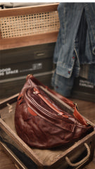 Brown  Leather Fanny Bag Mens Leather Fanny Pack Crossbody - iwalletsmen