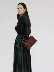 Womens Brown Leather Boston Handbag Vintage Boston Crossbody Bag Shoulder Bag for Ladies