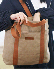 cute canvas tote bags​ Women Khaki Canvas Shopper Tote Bags Two Tone Canvas Tote Bags 