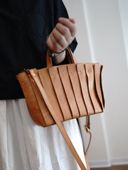 Vintage Brown Leather Splicing Handbag Tote Women Handmade Tote Shoulder Bag for Women