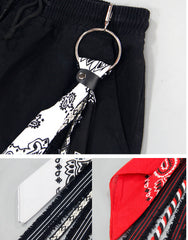 Red&Black Paisley Bandana Pants Chain Kerchief Trousers Chain Biker Headscarf Jeans Chain Pants Chain