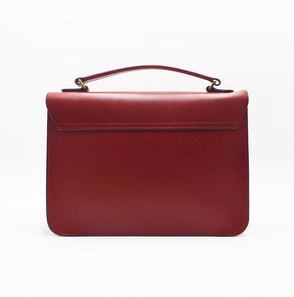 Womens Leather Satchel Crossbody Bag Handmade School - Open View