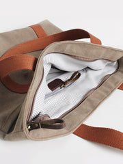 canvas tote bag with pockets​ Women Khaki Canvas Shopper Tote Bags Two Tone Canvas Tote Bags 