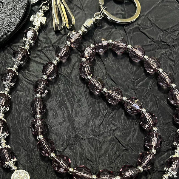 Purple Beaded Wallet Chain Long Beaded Pants - Back View