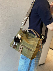 Dark Green Convertible Canvas Handbag Crossbody Bag With Outside Pockets Canvas Convertible Backpack Shoulder Bag - Feltify