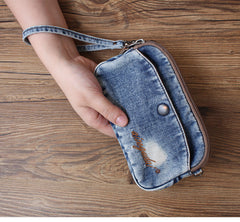 Denim Wristlet Bag Denim Small Phone Bag Blue Small Jean Shoulder Bag Jean Mini Crossbody Bag - Feltify