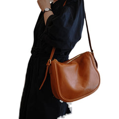 Cute Coffee Leather Saddle Shoulder Bag Women Saddle Crossbody Bag for Women