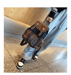 Black Gray Embroidery Canvas Backpack Boho Backpack Womens Vintage Boho Style Backpack - Feltify