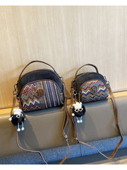 Embroidery Canvas Small Boho Crossbody Bag Boho Canvas Small Round Handbag Shoulder Bag - Feltify