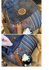 Black Gray Embroidery Canvas Backpack Boho Style Backpack Vintage Convertible Boho Crossbody Bag - Feltify