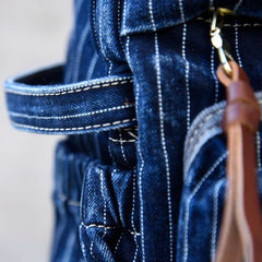 Blue Denim Backpack for Women Striped Jean Backpack Mens Striped Backpack - Feltify