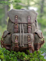 canvas travel backpack​ Waxed Canvas Backpack With Laptop Compartment Canvas And Leather Backpack Hiking Backpack for Men 