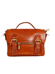 Womens Brown Small Leather Satchel Crossbody Bag Vintage School Handbag Shoulder Bag for Ladies