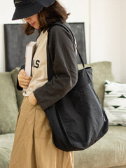 Womens Black Large Nylon Tote Bag Nylon Tote Bags With Zipper Ladies Nylon Tote Bags - EverHandmade
