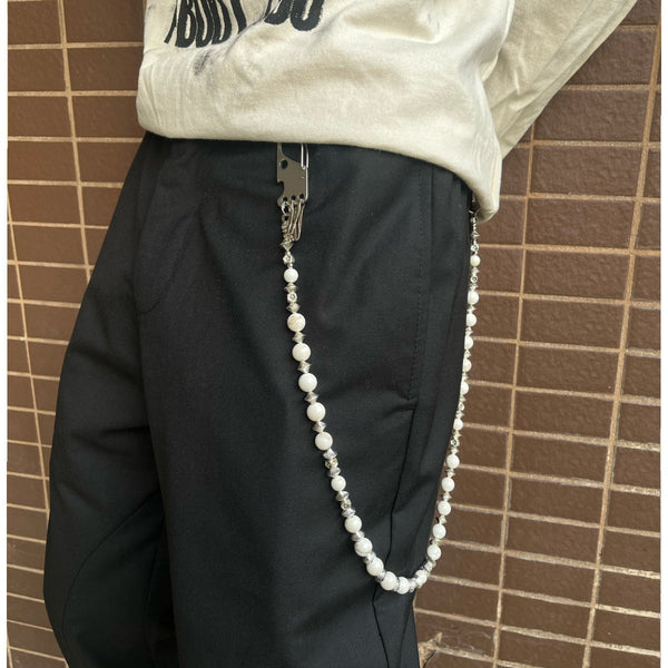 White Beaded Wallet Chain Turquoise Stone Bead - Back View