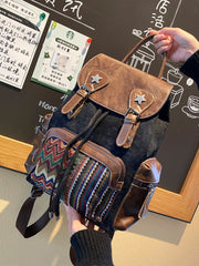 Black Gray Embroidery Canvas Backpack Boho Backpack Womens Vintage Boho Style Backpack - Feltify