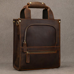 Brown Leather Vertical Briefcase Business Handbag for Men Office Handbag for Men - iwalletsmen