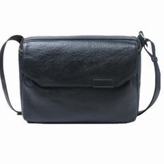 Black Leather Messenger Bag - Back View