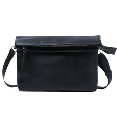 Small Black Leather Shoulder Bag Men Fold Over Design