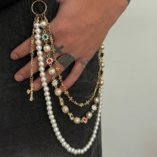 Cross Triple Wallet Chain Mens Gold Beaded Wallet Chain - iChainWallets