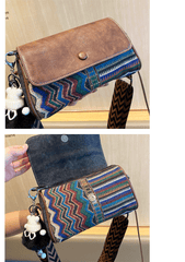 Denim Shoulder Bag Embroidery Jean Bag Bohemian Style Black Gray Denim Small Crossbody Bag - Feltify