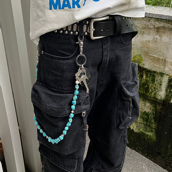 Blue Green Skull Head Wallet Chain Skull - Back View
