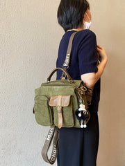 Green Canvas Convertible Messenger Bag Backpack Canvas Convertible Crossbody Bag Canvas Handbag - Feltify