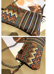 Bohemian Canvas Small Shoulder Chain Bag Clutch Boho Embroidery Canvas Small Chain Crossbody Bag - Feltify