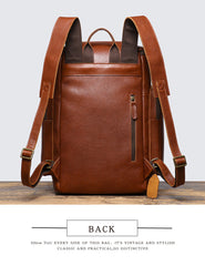 Brown Large Leather Backpack for 15 inch Laptop Mens Large Leather Backpack - iwalletsmen