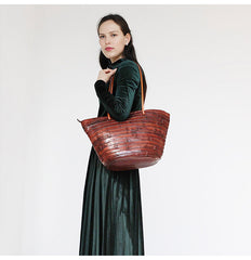 Womens Brown Leather Bucket Tote Purse Vintage Tote Shopper Shoulder Bag for Ladies