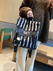 Black$White Denim Backpack Bag Womens Denim Backpack Purse - Feltify