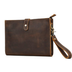 Brown Leather Wristlet with Shoulder Strap for Men 