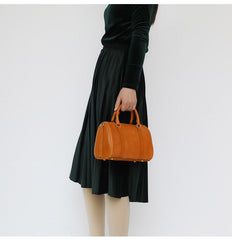 Womens Brown Leather Boston Handbag Vintage Boston Crossbody Bag Shoulder Bag for Ladies