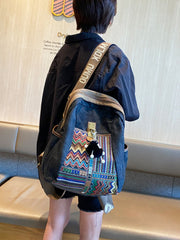 Boho Embroidery Large Canvas Backpack Bohemian Embroidery Canvas Backpack - Feltify