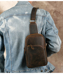 Brown Leather Sling Backpack for Men - iwalletsmen