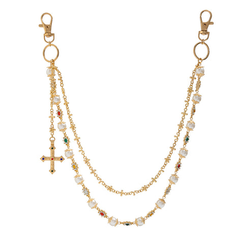 Pearl Wallet Chain for Women Silver Wallet Chain Womens Wallet Chain with Cross