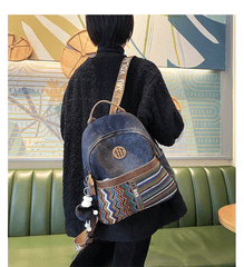 Boho Style Backpack Womens Vintage Black Gray Embroidery Canvas Backpack Boho Backpack - Feltify