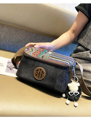 Embroidery Canvas Small Shoulder Bag Boho Waist Bag Boho Crossbody Bag - Feltify