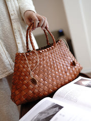 Brown Womens Braided Leather Handbag Womens Braided Handbag Purse for Ladies