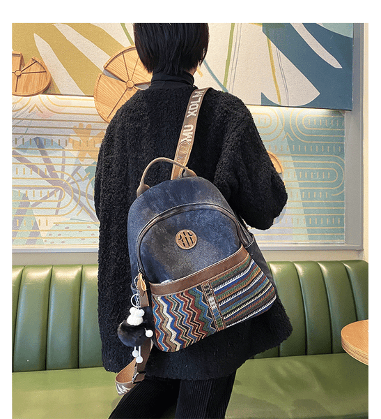 Boho Style Backpack Womens Vintage Black Gray Embroidery Canvas Backpack Boho Ba DENIM01151051