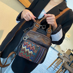 Canvas Convertible Boho Backpack Crossbody Bag Black Gray Canvas Convertible Boho Crossbody Handbags - Feltify