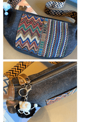 Bohemian Canvas Saddle Shoulder Bag Boho Embroidery Canvas Crossbody Bag - Feltify