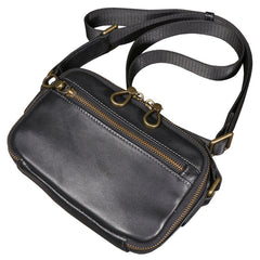 Black Small Messenger Bag Men's Black Leather Messenger Bag Small Black Leather Crossbody Bag - iwalletsmen