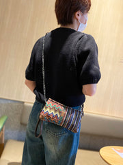 Bohemian Canvas Small Shoulder Chain Bag Clutch Boho Embroidery Canvas Small Chain Crossbody Bag - Feltify