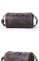 Leather Cylinder Shoulder Bag Mens Barrel Crossbody Bag Leather Barrel Bags for Men - iwalletsmen