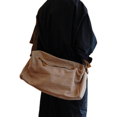 Large Khaki Canvas Boston Shoulder Bag Women Travel Canvas Crossbody Bag for Women