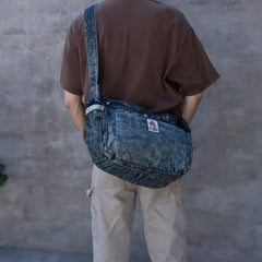 Vintage Blue Denim Messnger Bag Denim Crossbody Bag for Men Womens Jeans Shoulder Bag - Feltify